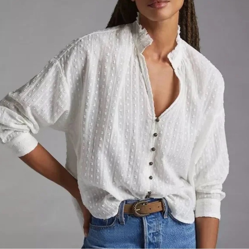 Pilcro White Textured Button-Front Blouse